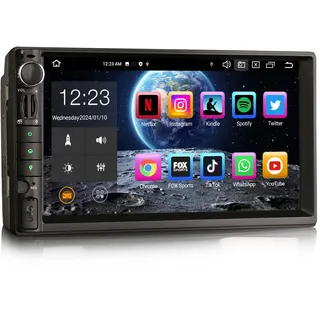 ERISIN 8-Kern 4GB+64GB Android 14 Doppel Din Universal GPS mit Navi Autoradio Bluetooth Für Nissan 7 Zoll Touchscreen Unterstützt Touchscreen DAB+ Kabellos CarPlay Android Auto DSP A2DP DVB-T2 WiFi