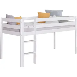 Hochbett TICAA "Malte, FSC-zertifizierte Kiefer, Deal für begrenzte Zeit", weiß (kiefer massiv weiß), B:101cm H:114cm L:205cm, Hochbetten, mit Rollrost