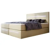 luxusbetten24 Boxspringbett Sejour mit LED u. Stauraum - 180x200 - Beige - H3 (70-100kg) - Luxusbetten24 - 2 Jahre Gewährleistung - mind. 14 Tage Rückgaberecht - Beige - 180x200