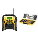 Dewalt Baustellenradio DCR019 – 2in1 Akku Radio & Netz Radio mit AUX-Eingang, robustem Gehäuse, Kabelaufbewahrung, Flexibler Antenne und Überrollbügel + Bit-Set 25-89mm 40-TLG.