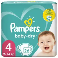 Pampers Baby Dry Größe 4 Windeln, bis zu 12 Stunden Schutz, 9-14kg, Weiß, 26 Stück