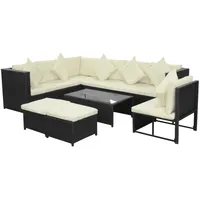 vidaXL 8-tlg Garten-Lounge-Set mit Kissen Poly Rattan Schwarz Modell 77