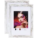 Ideal Trend 2er 3er 5er Set Holz Bilderrahmen Lifestyle Plexi Foto Rahmen Collage Wanddeko Poster HR-25: Farbe: 2er Pack Shabby Wei� | Format: 21x29.7 A4
