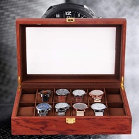 TFCFL 6/10/12 Uhrenbox Gitter aus Holz und Samtstoff Vintage Uhrenschatulle Uhrenbox Display Organizer Schmucketui Geschenke Uhrenschachtel (12 Zellen)