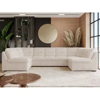 Wohnzimmersofa mit Schlaffunktion, U-form Ecksofa, Sofa big XXL, Bettfunktion, Wellenfedern und HR-Schaum - COMODO U - Cord - Beige - Beige