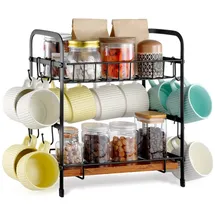 Vevor Kaffeebar-Organizer Becherhalter 2 Ebenen mit 12 Haken