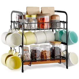 Vevor Kaffeebar-Organizer Becherhalter 2 Ebenen mit 12 Haken