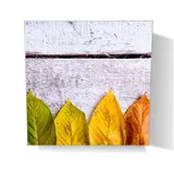 Wallario Schlüsselkasten Bunte Herbstblätter auf hellem Holz (1 St., inkl. Aufhängeset), 30x30cm gelb