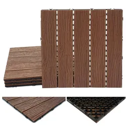 Mendler WPC Bodenfliese HWC-E19, Holzoptik Balkon/Terrasse, 3D-Struktur linear ~ dunkelbraun, 4x je 50x50cm = 1qm