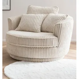 furn.design Loveseat Comfy (Love Seat in Cord Wollweiß, 120 x 120 cm), 360° drehbar weiß