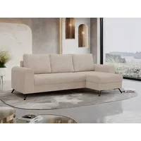 MKS MEBLE Cord Ecksofa - L-Form Cord Sofa mit Schlaffunktion - Wohnlandschaft L Form, Ecksofa mit Schlaffunktion und Bettkasten, Schlafsofa mit Bettkasten, Couch mit Schlaffunktion - Beige Hugo