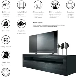 Vladon Lowboard, Schwarz Hochglanz, Holzwerkstoff, 155x46x40 cm, Wohnzimmer, Wohnwände, Lowboards, Lowboards stehend