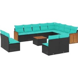 vidaXL Gartensofa-Set mit Kissen, schwarzes Polyrattan