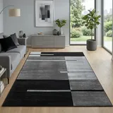 Carpetsale24 Teppich 160x230 cm Kurzflor Konturenschnitt in Schwarz Grau Kariertes Design, Waschbar, Pflegeleicht, Extra Weich Für Wohnzimmer, Esszimmer, Schlafzimmer