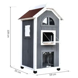 PawHut Katzenhaus für Katzenbett oder Katzentoilette Katzenschrank Katzenklo - Grau, 59 x 55 x 109 cm