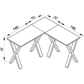 VCM Holz Schreibtisch Eckschreibtisch schlicht 190x190 Form links oder rechts Arbeitstisch Platte 50 cm tief Computertisch Büromöbel ona X L
