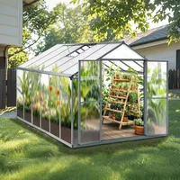 Gegaden Gewächshaus Aluminium für den Garten |Mit 8 cm dickeres Fundament| 361*238*210 cm | Vielseitig nutzbar als Treibhaus Gartenhaus Winterfest Aufzucht Tomatenhaus Frühbeet und Pflanzenhaus Grau