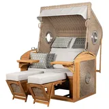 deVries PURE® Strandkorb Sailor XL - PE white kubu - Dessin 507, BxTxH: 135x90x165 cm, Halblieger, Ostsee-Strandkorb, feines Teakholz - Rückholfeder - Schutzhülle - Wechselkissen