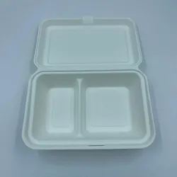 50x Bio Menü-Box 2-geteilt weiß 250 x 162 x 63 mm aus Zuckerrohr | Lebensmittel Behälter Einweg | kompostierbar