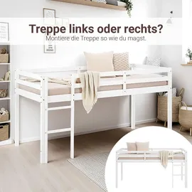 Homestyle4u Hochbett 90 x 200 cm Kiefer massiv weiß grau