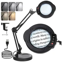 XIIW 10X Lupe mit Licht, 5 Farbmodi Stufenlos Dimmbar 2-in-1 Schreibtischlampe und Klemme, LED Beleuchtete Lupe mit Licht und Ständer, Hände Frei für Handwerk Malerei Schließen Arbeit-