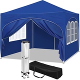 Woltu Pavillon, Faltpavillon 3x3 m, mit 4 Seitenwänden, Partyzelt wasserabweisend UV-Schutz 50+, höhenverstellbarer Gartenpavillon, mit Tragetasche, für Outdoor Garten Camping,Blau