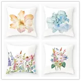 Kissenbezug 80x80 Blume Orange Blau Kissenbezug 80x80 Baumwolle Leinen Kopfkissenbezug 80x80 mit Reißverschluss Dauerhaft Kissenbezüge 80x80 Knitterfreie Starke Atmungsaktivität 4 Pcs