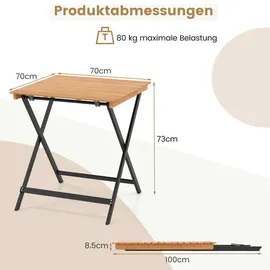 Fantask Gartentisch Klappbar Ø 70 x 73 cm Naturbelassen/Schwarz