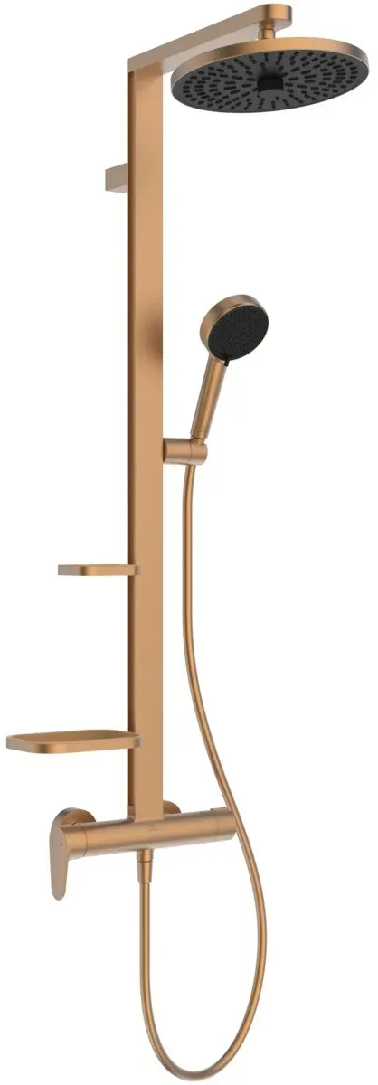 Ideal Standard Duschsystem CeraflowAlu+ mit Brausearm. 2 Ablagen,2-fach-Handbrause und 2F-Kopfbrause BD584BR