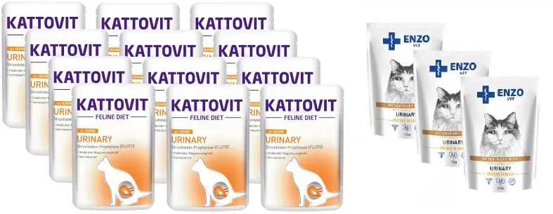 Kattovit Urinary Huhn 12x85g Beutel + ENZO VET Urinary mit Huhn in Sauce für Katzen 3x100g