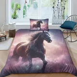 VesFy Bettwäsche Set 3D Kunst Pferd Druck Bettdecke Decken Weiche Microfaser Sterne Bettbezug Und Kissenbezug Mit Reißverschluss Für Jugendliche Kinder Schlafzimmer Single(135x200cm)