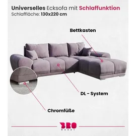 bromarkt Ecksofa NUBES Schlaffunktion Bettkasten L-Form 298x184x85cm Rosa, - Rosa