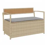 vidaXL Gartenbank mit Stauraum und Kissen Beige Poly Rattan