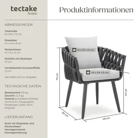 Tectake Stuhl Lugano Gartenstuhl 61 x 60 x 73 cm dunkelgrau