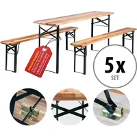 5x Bierzeltgarnitur Festzeltgarnitur Biertischgarnitur Bierbank Biertisch Holz