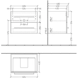 Villeroy & Boch Waschtischunterschrank 2 Auszüge 62,6 x 51,4 x 48,4 cm Volcano Black
