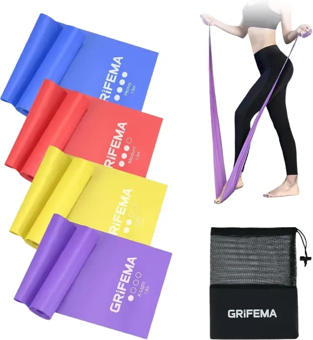 Grifema Widerstandsbänder [Set von 4] 1.8m Fitness Widerstandsbänder Set Frauen und Männer, 4 Verschiedene Stärken Dehnbänder für Training, Blau, Rot, Gelb, Lila