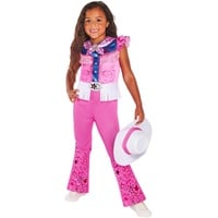 Rubies Barbie Cowboy Klassisches Kostüm für Mädchen und Jungen, digital bedruckter Jumpsuit in Rosa mit Hut, offizielle Barbie Mattel für Karneval, Halloween, Geburtstag, Weihnachten
