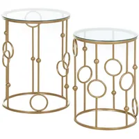 Homcom 2er-Set Couchtisch, Beistelltisch mit Glasplatte, Wohnzimmertisch Sofatisch ,