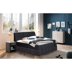 Boxspringbett PLACES OF STYLE "Paxton", blau (dunkelblau), Flachgewebe Polyester Topper Basic, Liegefläche B/L: 180cm x 200cm Betthöhe: 55cm, Gewicht bis: 80 kg + 100 kg H2 + H3, 7-Zonen-Taschen-Federkernmatratze, Komplettbetten, Boxspringbett, Neue Toppervarianten