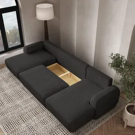 masseno WOHNLANDSCHAFT SAVONA P Schwarz Kordstoff mit Schlaffunktion