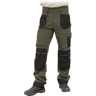 Leber&Hollman Arbeitshose für Herren - Sicherheitshose für Männer - mit Taschen für Kniepolster - Bundhose - Berufsbekleidung - Khaki-schwarz-grau - Größe 54 - 54