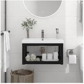 vidaXL Badezimmer Wand-Waschtischgestell Schwarz 59x38x31 cm Eisen