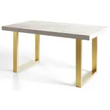 alpi meble Industrieller Esszimmertisch LOFT-U, ausziehbarer Tisch, Größe: 140-240X80X77 cm, Wohnzimmertisch Farbe: MARMUR, mit Metallbeinen in Farbe Gold - Hellgrau/Gold