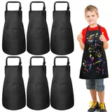 umboom 6 Stück Schwarz Kinderschürzen Satz, Verstellbare Kinder Kochschürze mit 2 Taschen, Mädchen Jungen Malschürze, Schule Schürze für Küche Malen Kochen Backen Basteln Garten