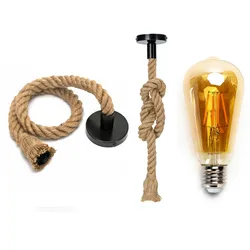 Aigostar E27 Hanfseil-Lampenfassung mit Kabel Hängelampenhalter Vintage Nostalgie Retro Natur + LED Leuchtmittel