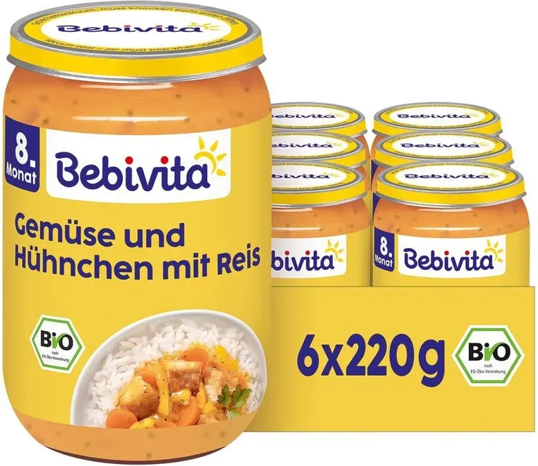 Bebivita Menü Gemüse-Reis mit Hühnchen nach asiatischer Art 6 x 220 g