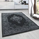 HomebyHome Vintage Orientalischer Teppich 160x230 cm - Kurzflor Wohnzimmer Teppich Grau für Küche, Esszimmer, Flur und Schlafzimmer - Klassisch Mit Oeko-TEX