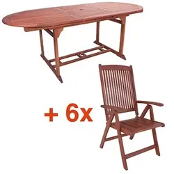 Garden Pleasure Sitzgruppe Stockholm, braun Holz, 7-teilig