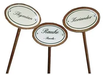 3er Set: Kräuterschilder mit Spieß in Emaille 25 cm (Schild 1: Brunnen-Kresse)